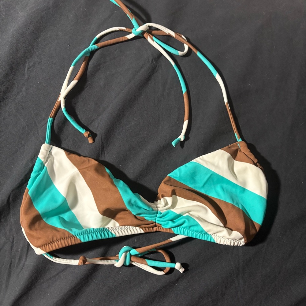 Victoria Secret Striped Bikini Top in Brown, Cream, and Teal